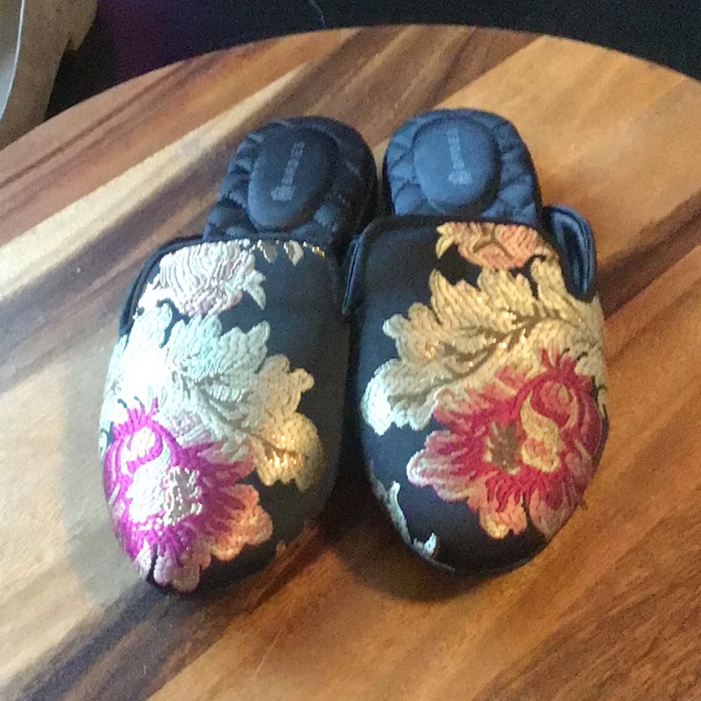Birdies Black and Gold Floral Slippers